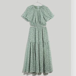 Seersucker Puff-Sleeve Cutout Midi Dress in Piazza Floral